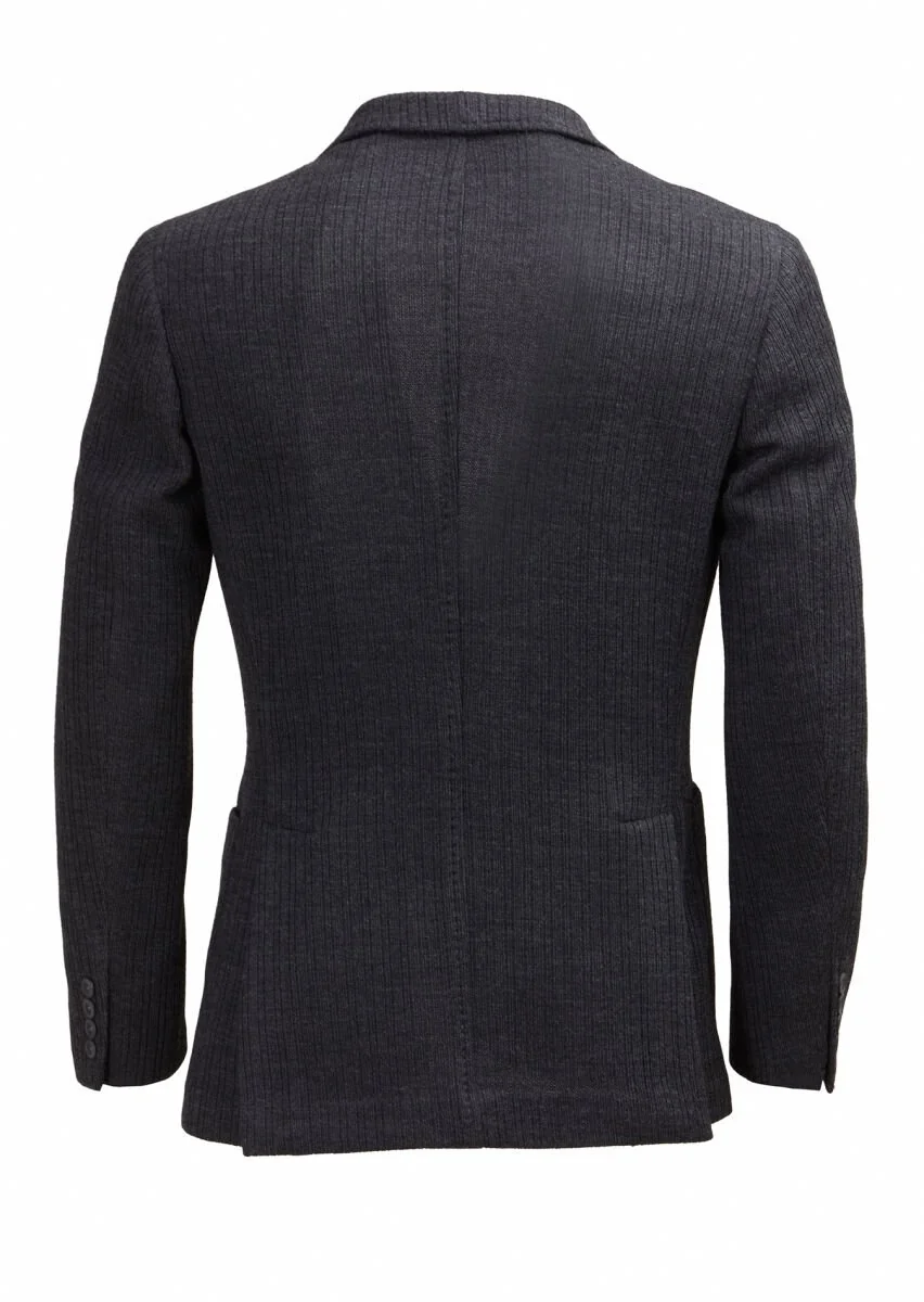 Hard Coal Striped Shirt Shoulder Slim Fit Wool Blended Jacket - 5