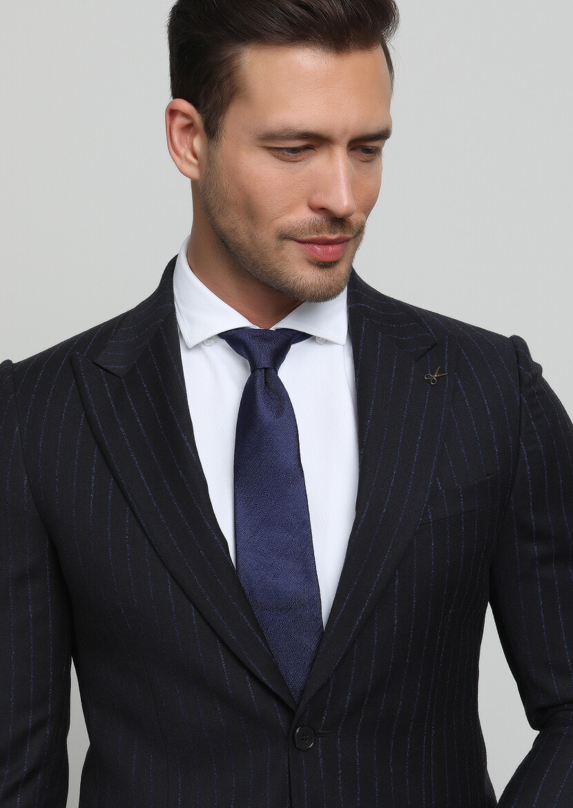 Hard Coal Striped Thin&Taller Slim Fit 100% Wool Suit - 2