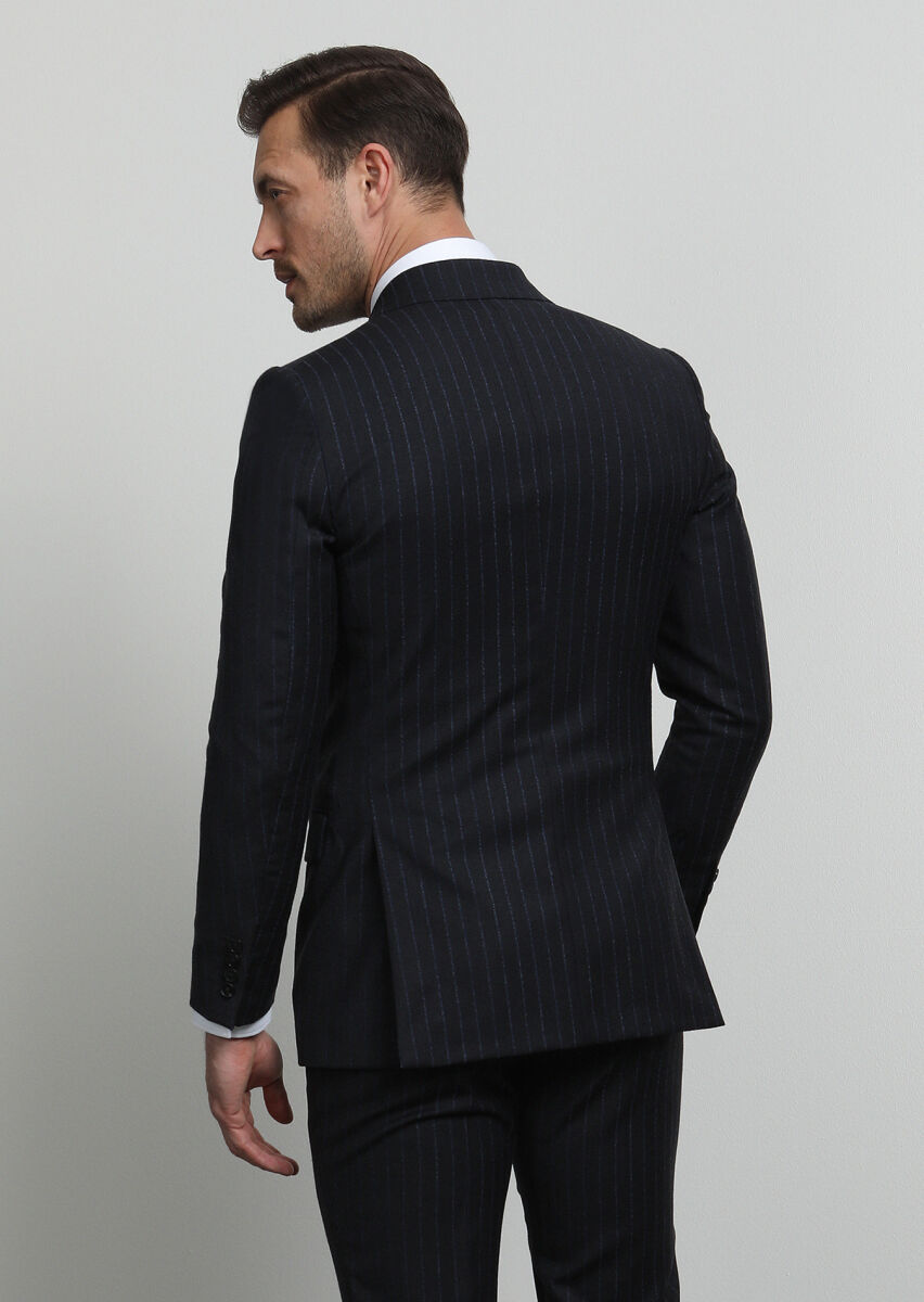 Hard Coal Striped Thin&Taller Slim Fit 100% Wool Suit - 4