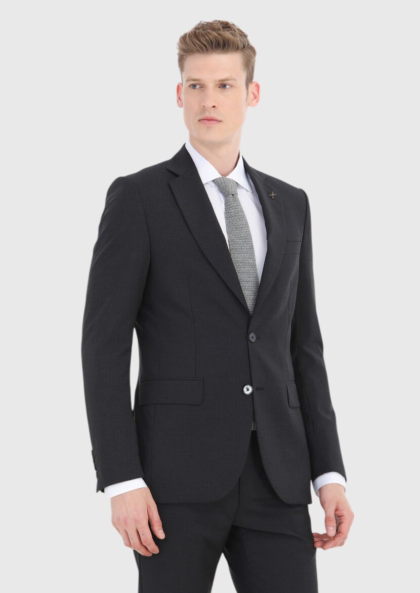 Hard Coal Striped Thin&Taller Slim Fit 100% Wool Suit - 2
