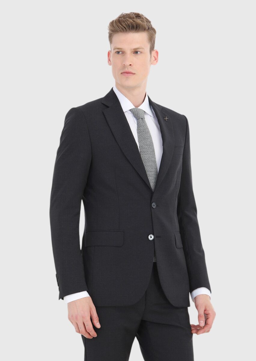 Hard Coal Striped Thin&Taller Slim Fit 100% Wool Suit - 2