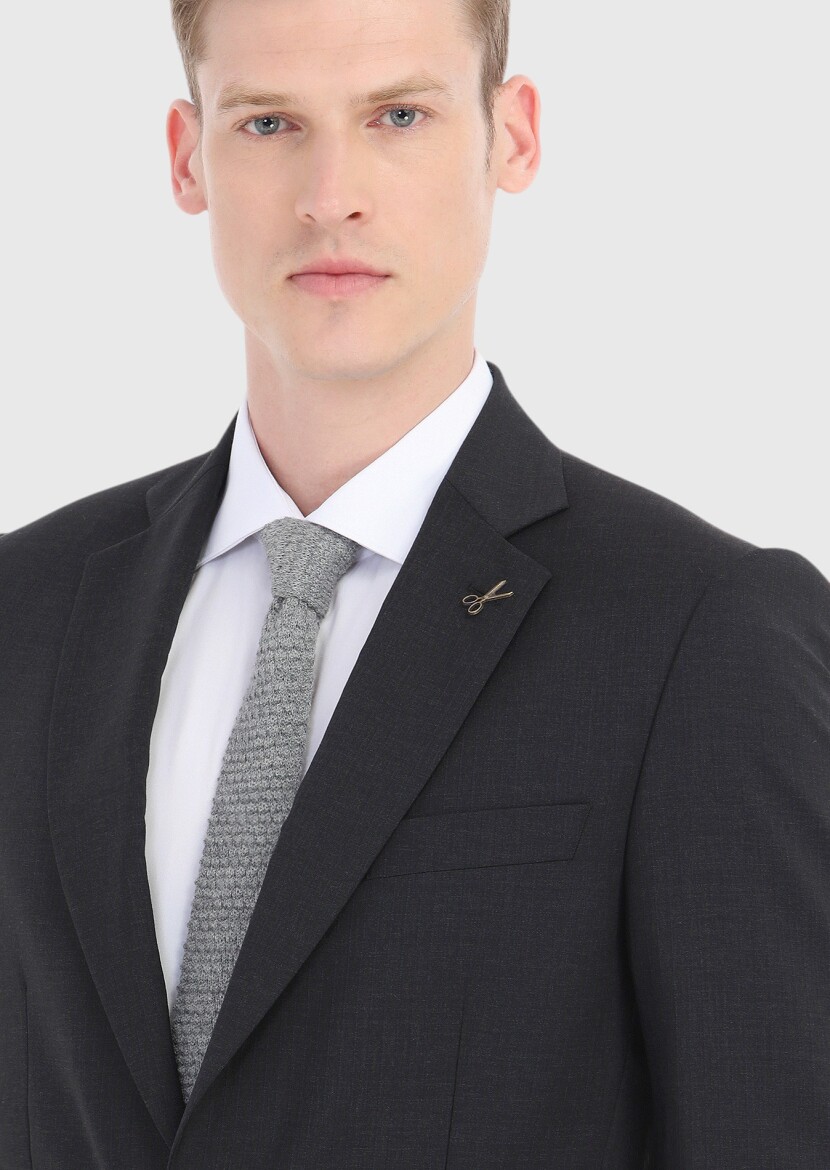 Hard Coal Striped Thin&Taller Slim Fit 100% Wool Suit - 4