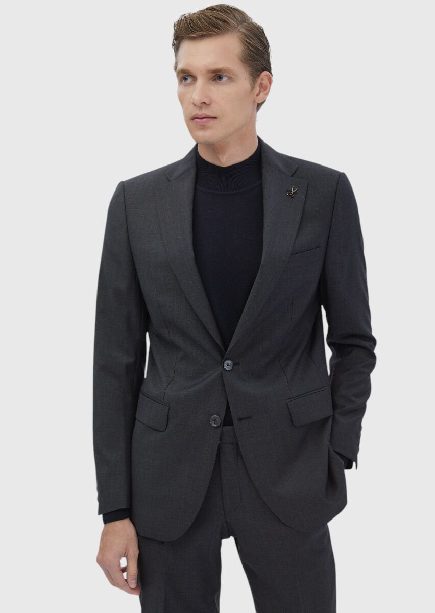 Hard Coal Striped Thin&Taller Slim Fit 100% Wool Suit - 1