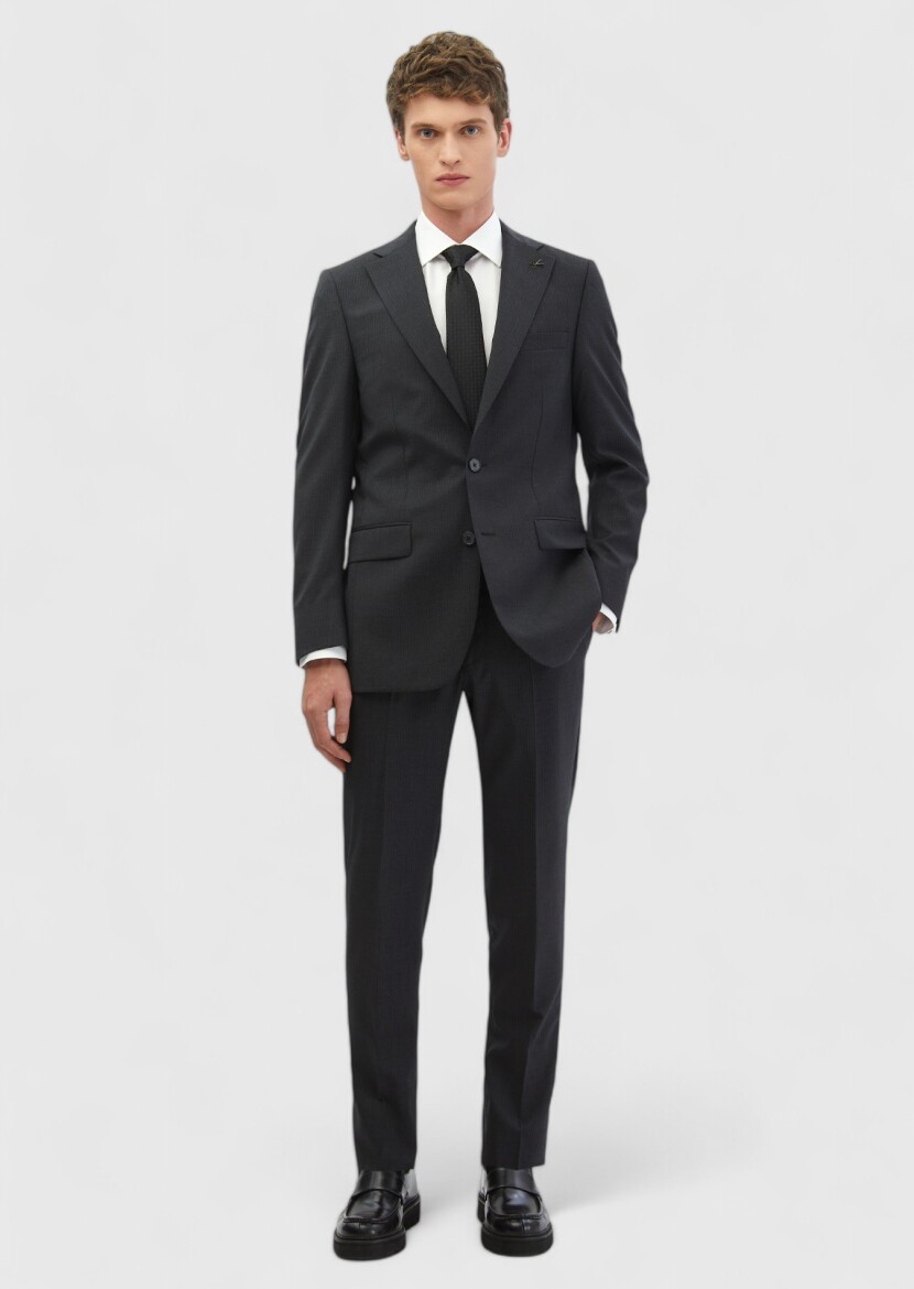 Hard Coal Striped Thin&Taller Slim Fit 100% Wool Suit - RAMSEY