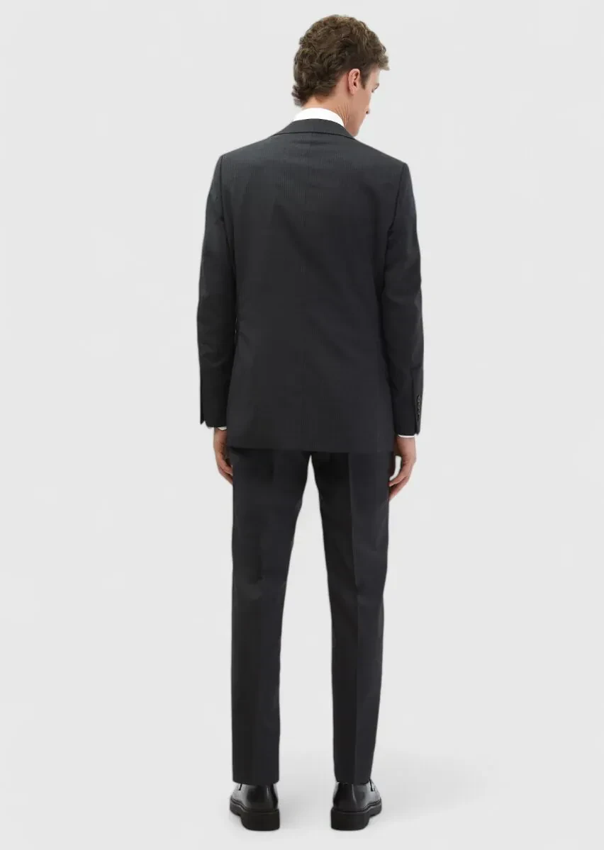 Hard Coal Striped Thin&Taller Slim Fit 100% Wool Suit - 6