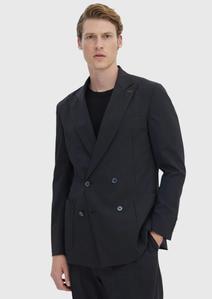 Hard Coal Striped Zerogravity Slim Fit Wool Blended Suit - 3