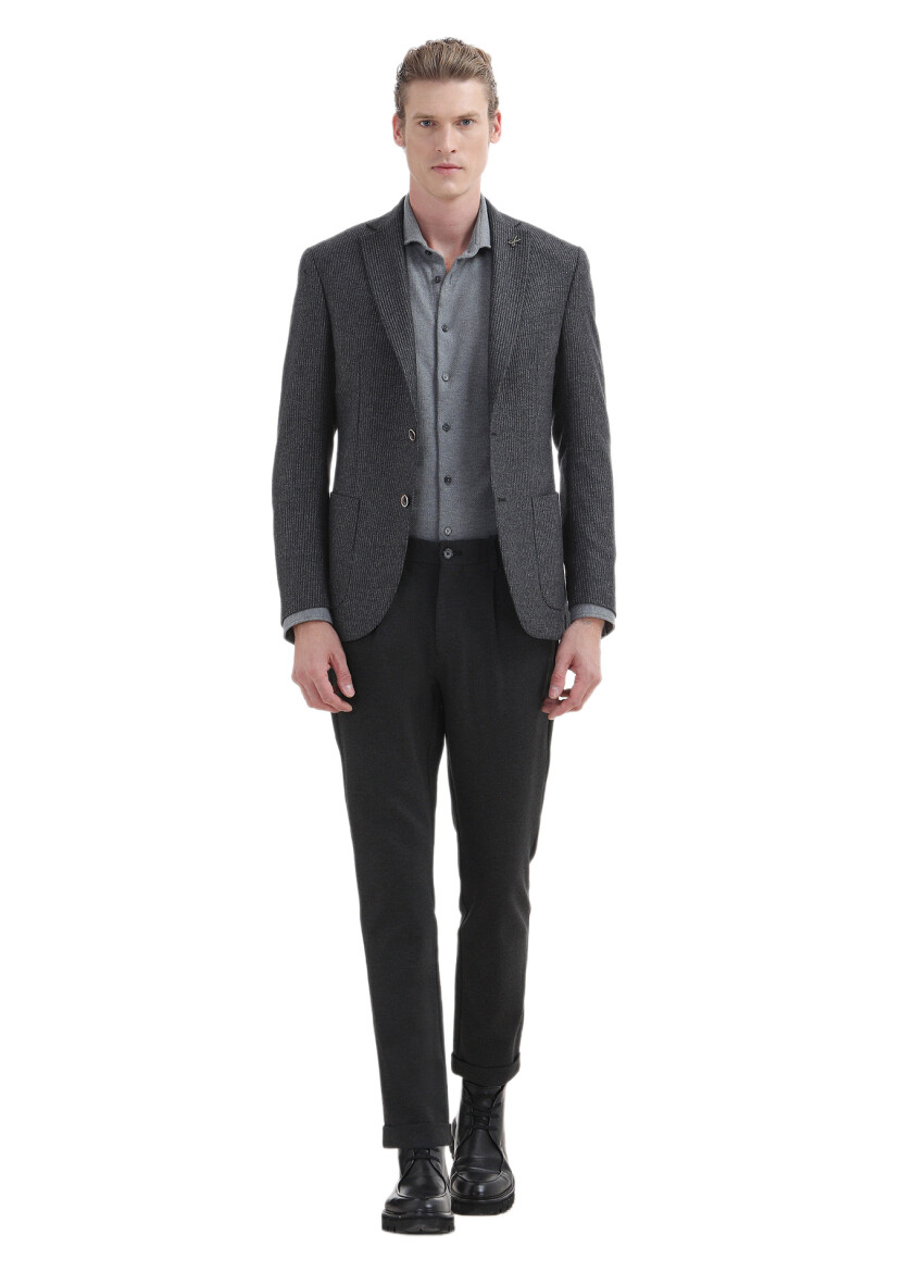 Hard Coal Striped Zeroweight Slim Fit 100% Wool Jacket - 2
