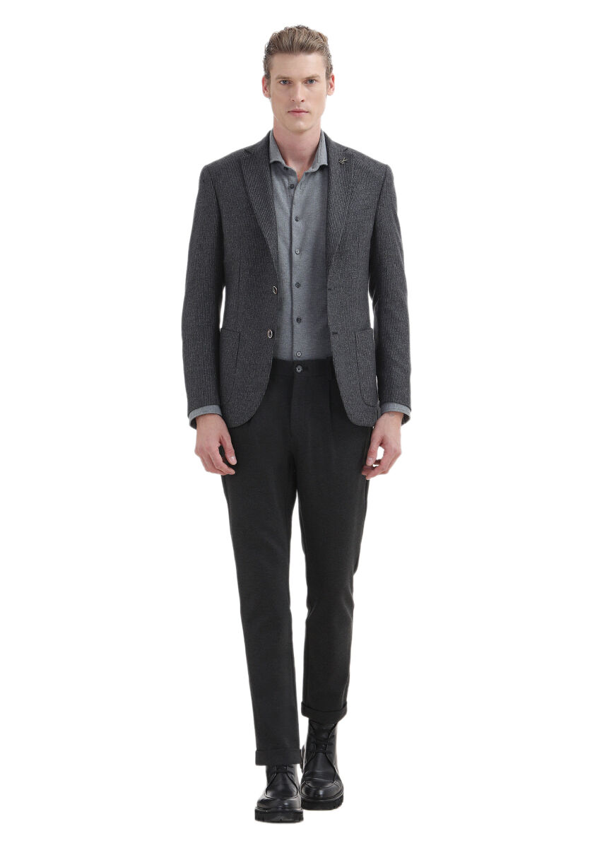 Hard Coal Striped Zeroweight Slim Fit 100% Wool Jacket - 2