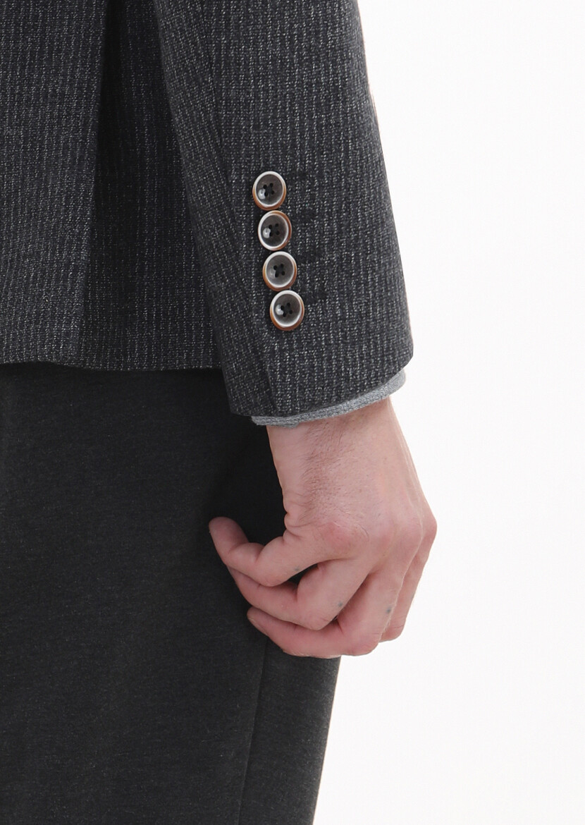 Hard Coal Striped Zeroweight Slim Fit 100% Wool Jacket - 3