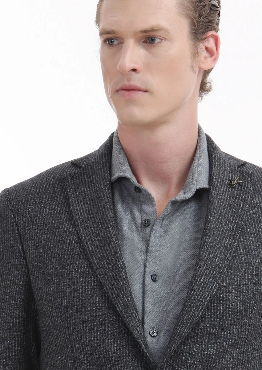 Hard Coal Striped Zeroweight Slim Fit 100% Wool Jacket - 3