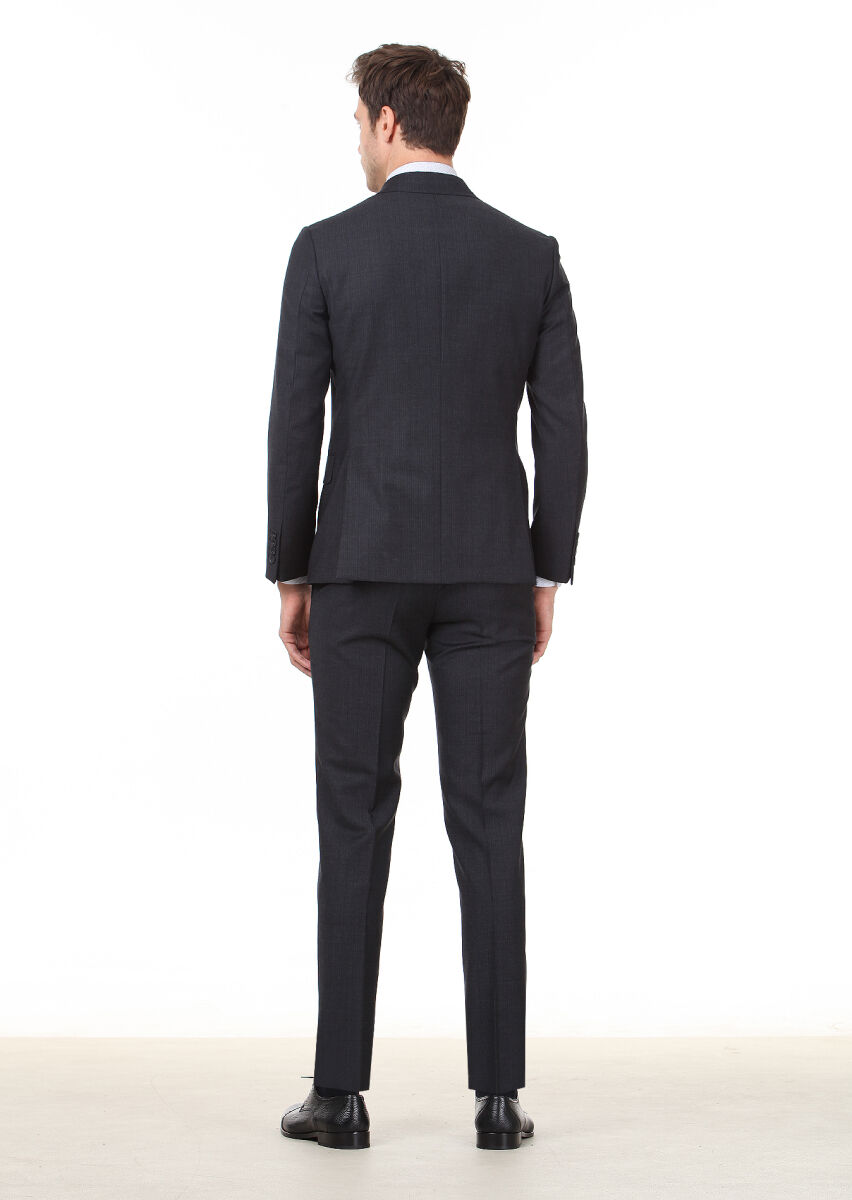 Hard Coal Striped Zeroweight Slim Fit 100% Wool Suit - 5