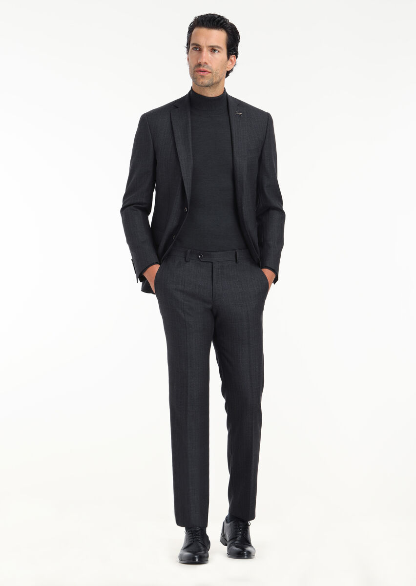 Hard Coal Striped Zeroweight Slim Fit 100% Wool Suit - 5