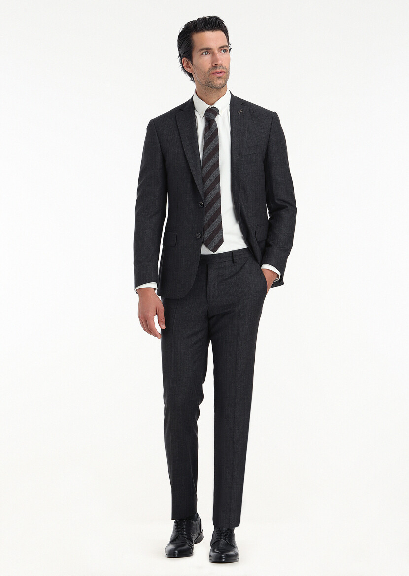 Hard Coal Striped Zeroweight Slim Fit 100% Wool Suit 