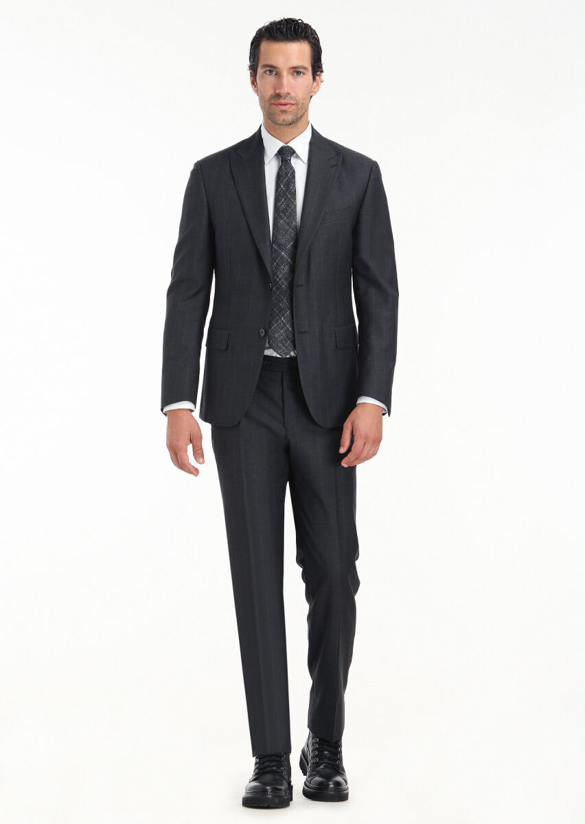 Hard Coal Striped Zeroweight Slim Fit 100% Wool Suit - 1