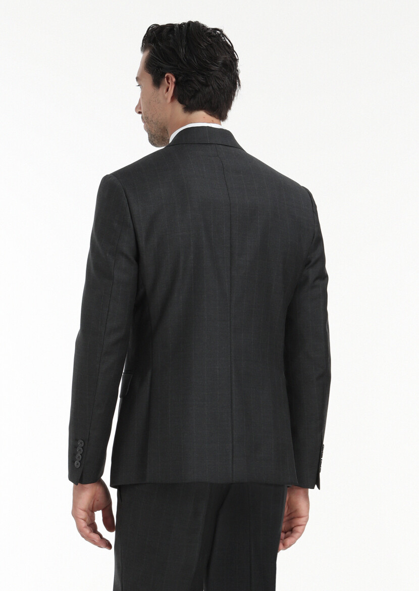 Hard Coal Striped Zeroweight Slim Fit 100% Wool Suit - 4