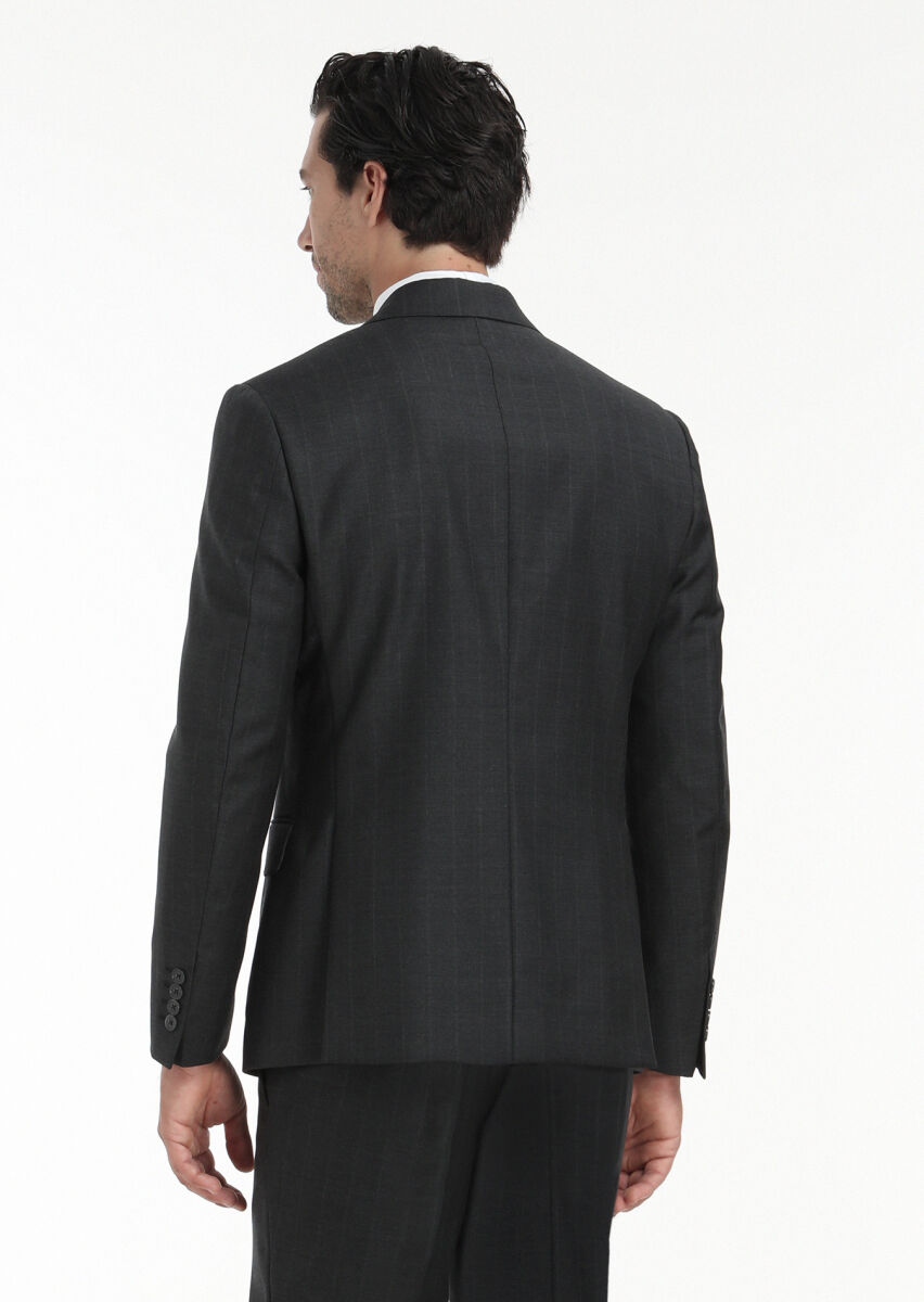 Hard Coal Striped Zeroweight Slim Fit 100% Wool Suit - 4