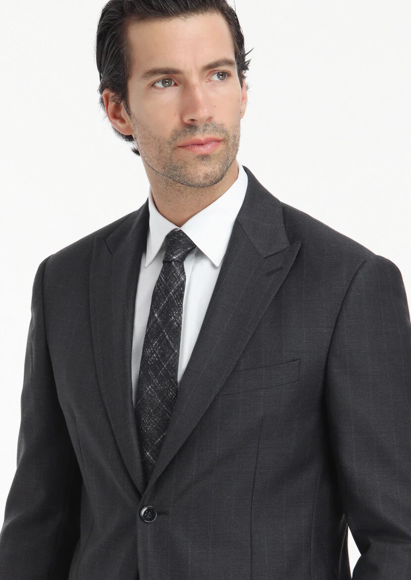 Hard Coal Striped Zeroweight Slim Fit 100% Wool Suit - 4