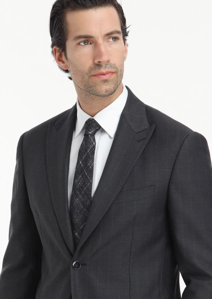 Hard Coal Striped Zeroweight Slim Fit 100% Wool Suit - 4