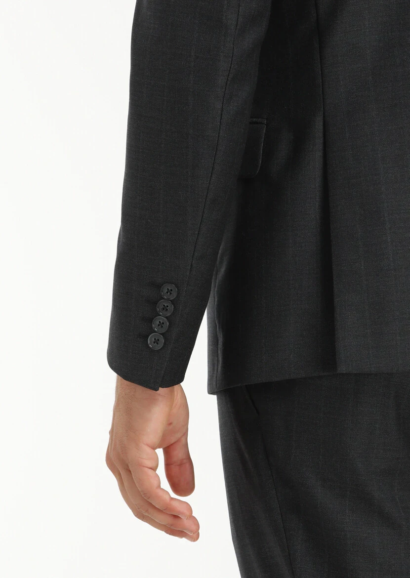 Hard Coal Striped Zeroweight Slim Fit 100% Wool Suit - 5
