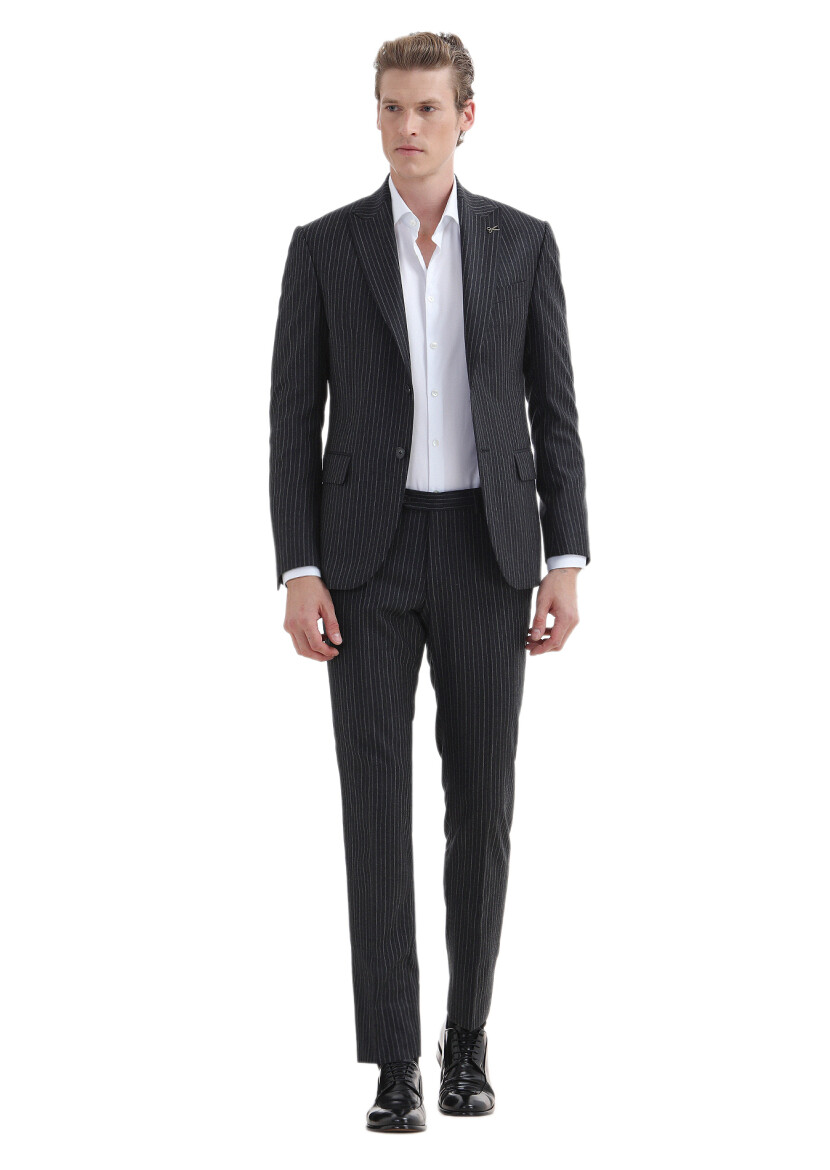 Hard Coal Striped Zeroweight Slim Fit 100% Wool Suit - 1
