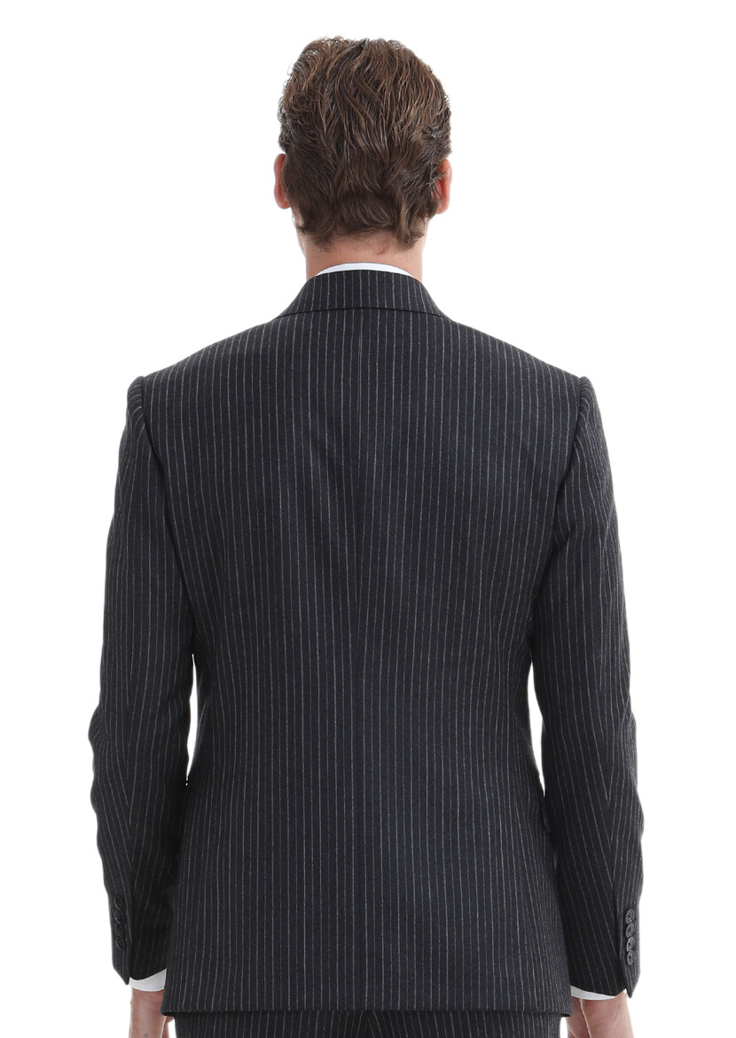 Hard Coal Striped Zeroweight Slim Fit 100% Wool Suit - 4