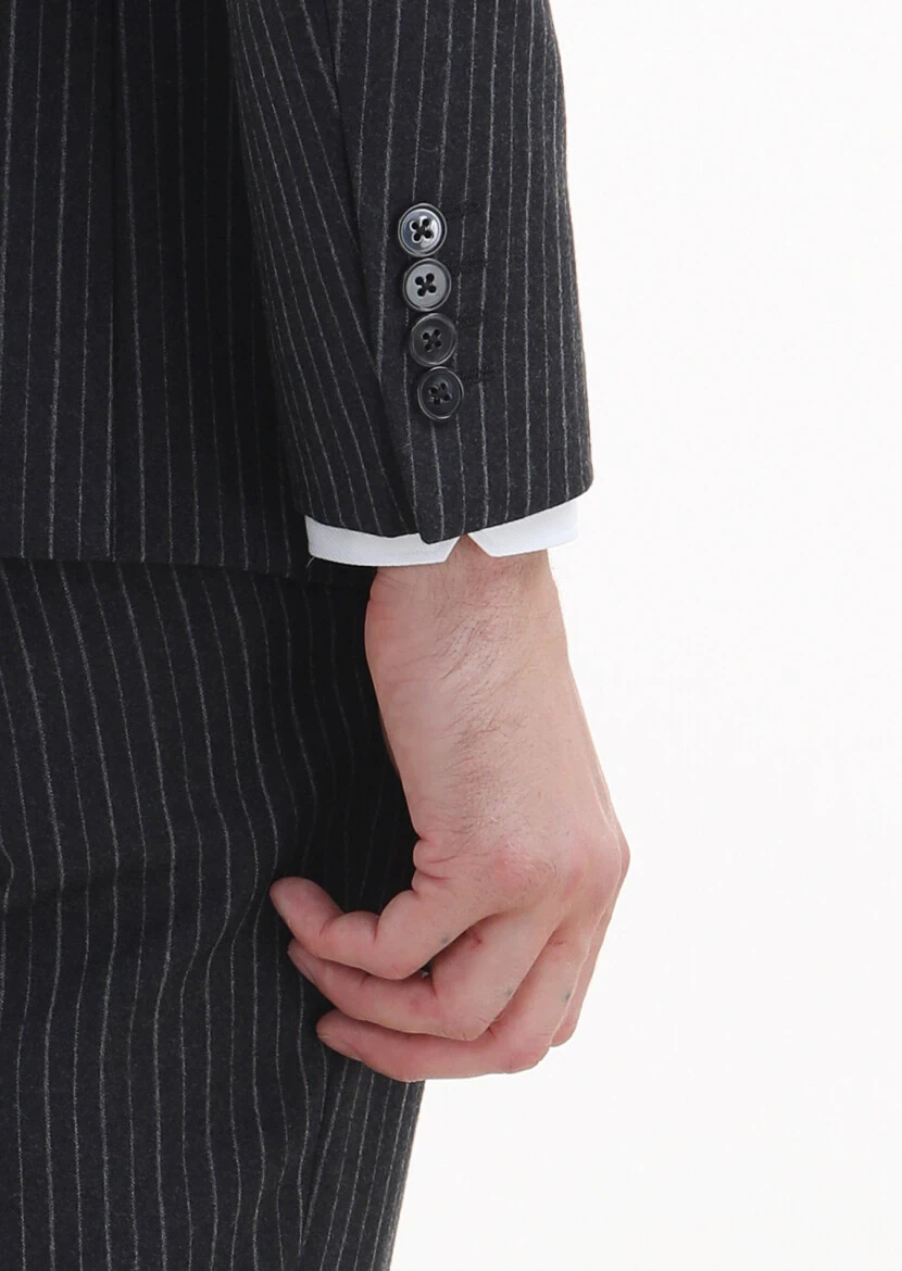 Hard Coal Striped Zeroweight Slim Fit 100% Wool Suit - 4