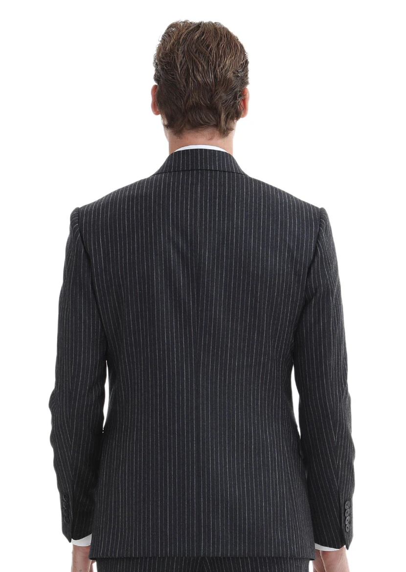 Hard Coal Striped Zeroweight Slim Fit 100% Wool Suit - 5