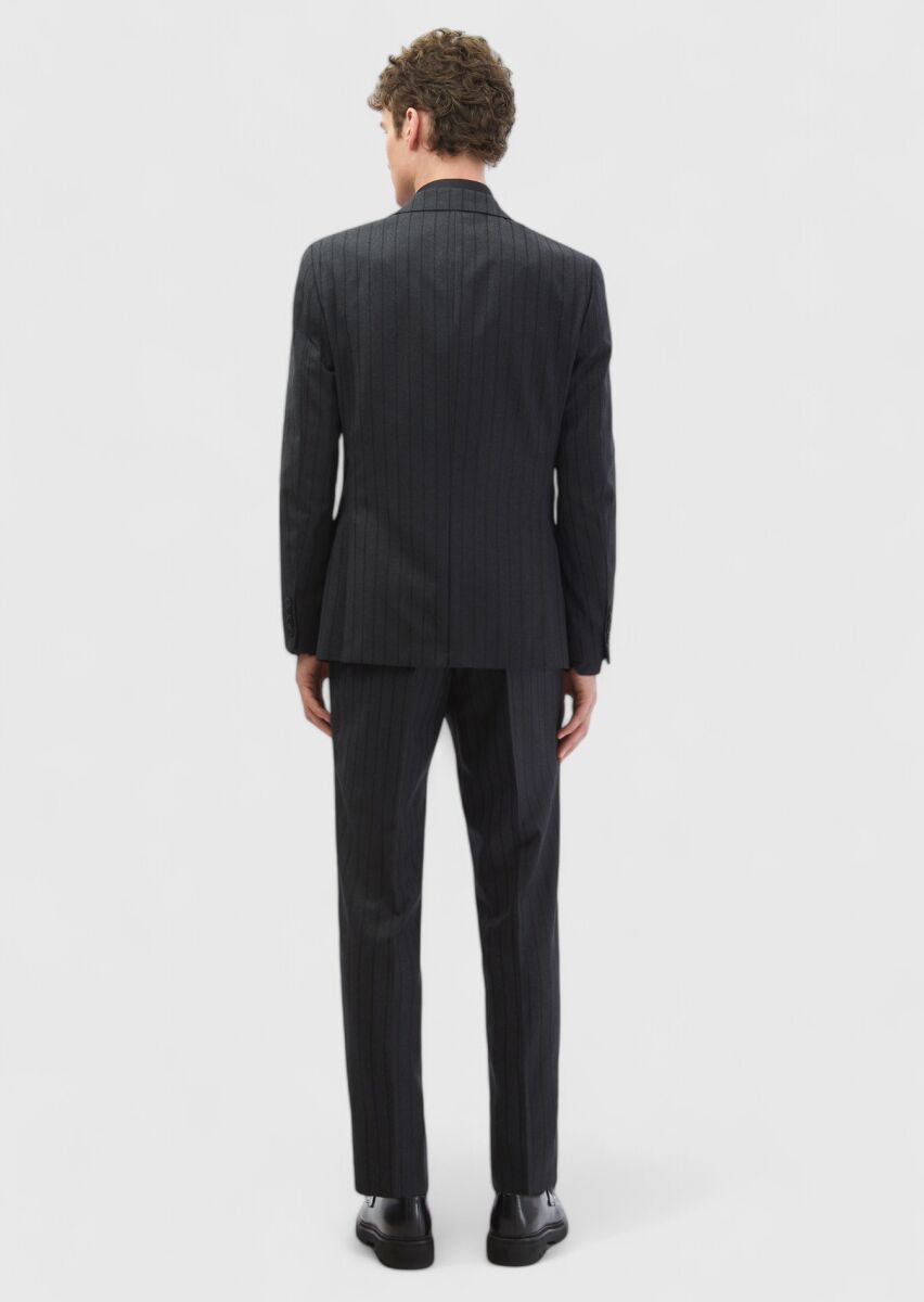 Hard Coal Striped Zeroweight Slim Fit 100% Wool Suit - 8