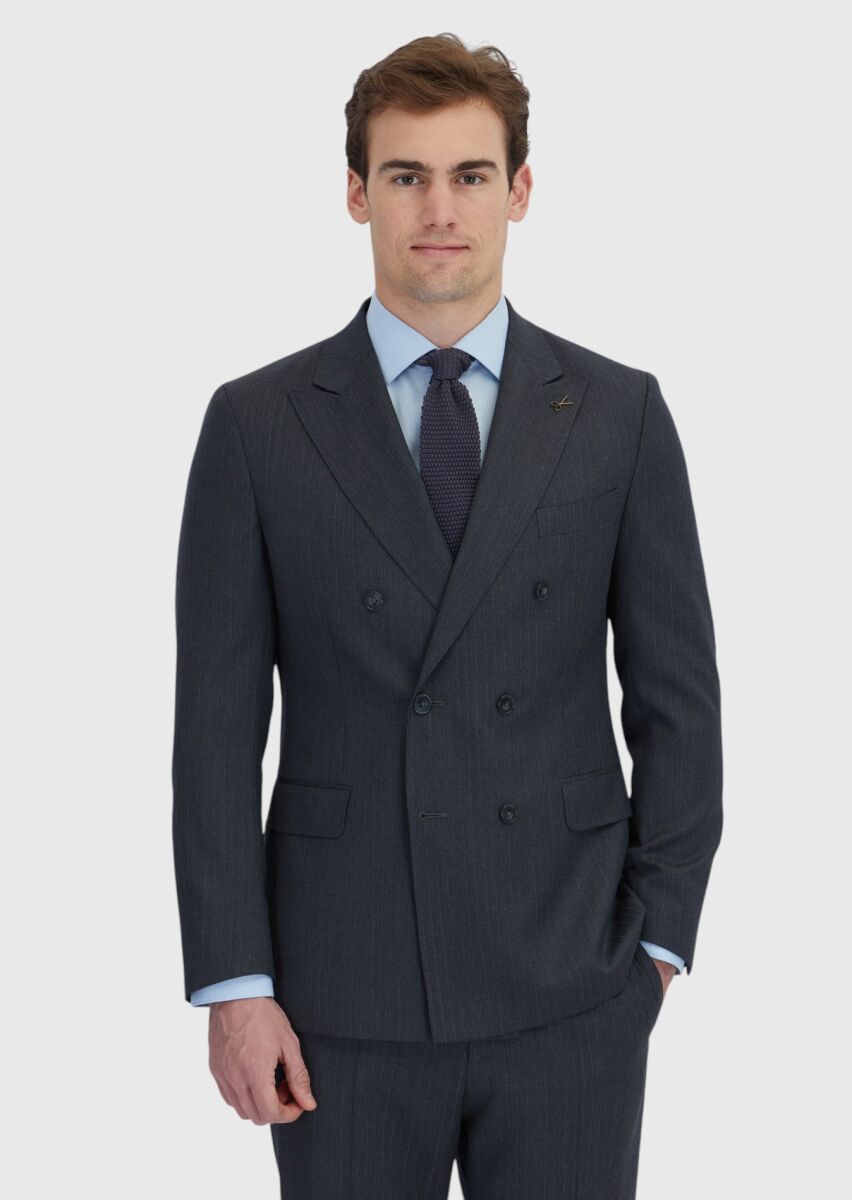 Hard Coal Striped Zeroweight Slim Fit 100% Wool Suit - 1