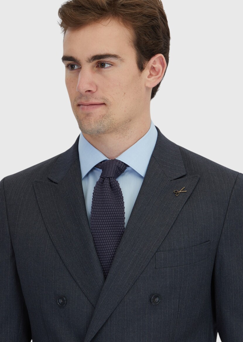 Hard Coal Striped Zeroweight Slim Fit 100% Wool Suit - 3