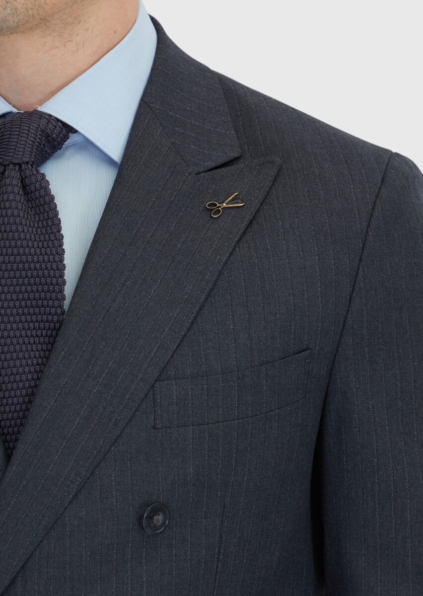 Hard Coal Striped Zeroweight Slim Fit 100% Wool Suit - 4