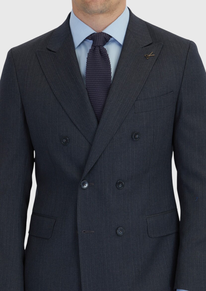Hard Coal Striped Zeroweight Slim Fit 100% Wool Suit - 5