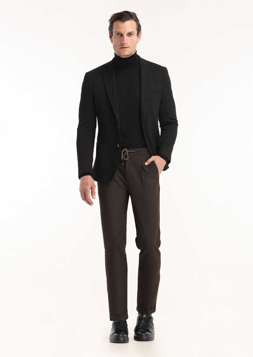 Hard Coal Striped Zeroweight Slim Fit Cotton Blended Jacket - 1