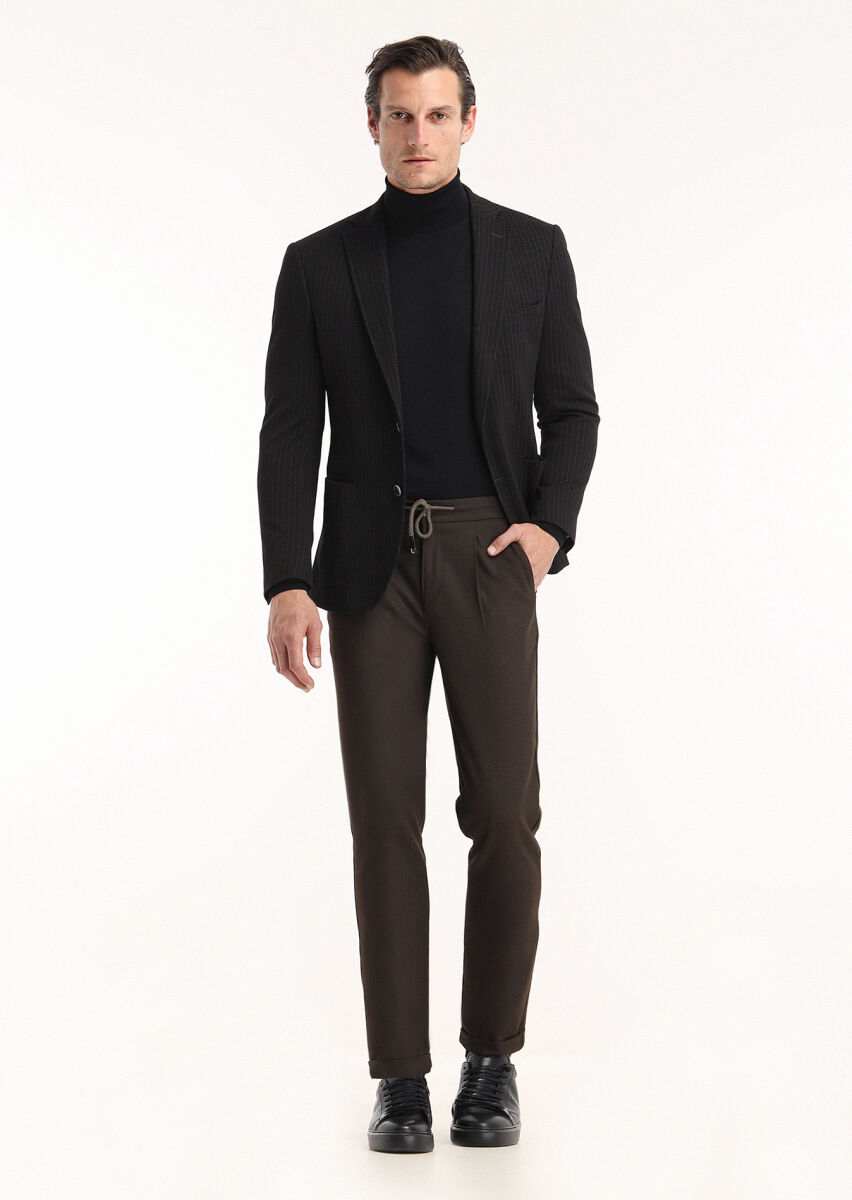 Hard Coal Striped Zeroweight Slim Fit Cotton Blended Jacket - 1