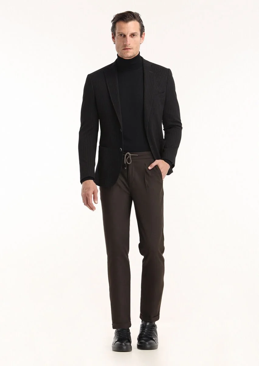 Hard Coal Striped Zeroweight Slim Fit Cotton Blended Jacket - 1