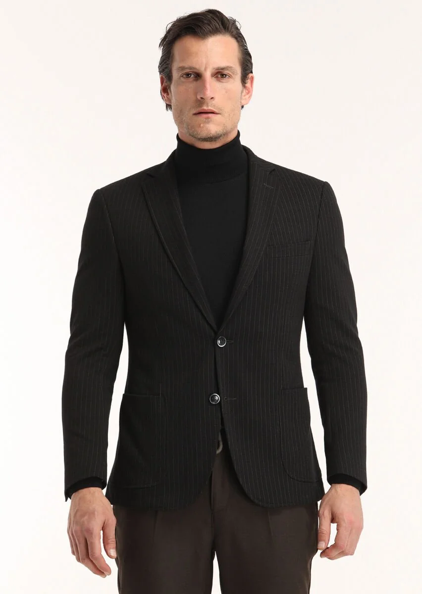 Hard Coal Striped Zeroweight Slim Fit Cotton Blended Jacket - 2