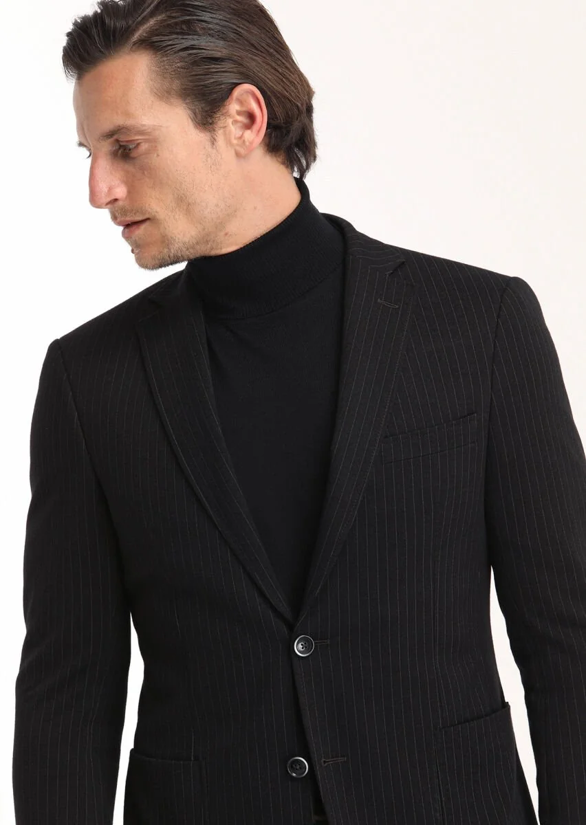 Hard Coal Striped Zeroweight Slim Fit Cotton Blended Jacket - 3
