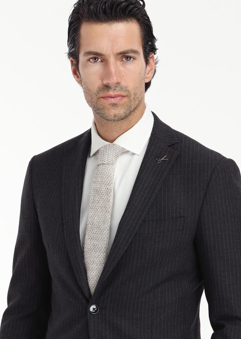 Hard Coal Striped Zeroweight Slim Fit Wool Blended Suit - 3