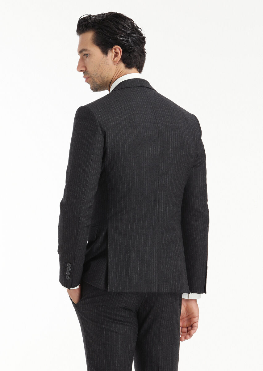 Hard Coal Striped Zeroweight Slim Fit Wool Blended Suit - 5