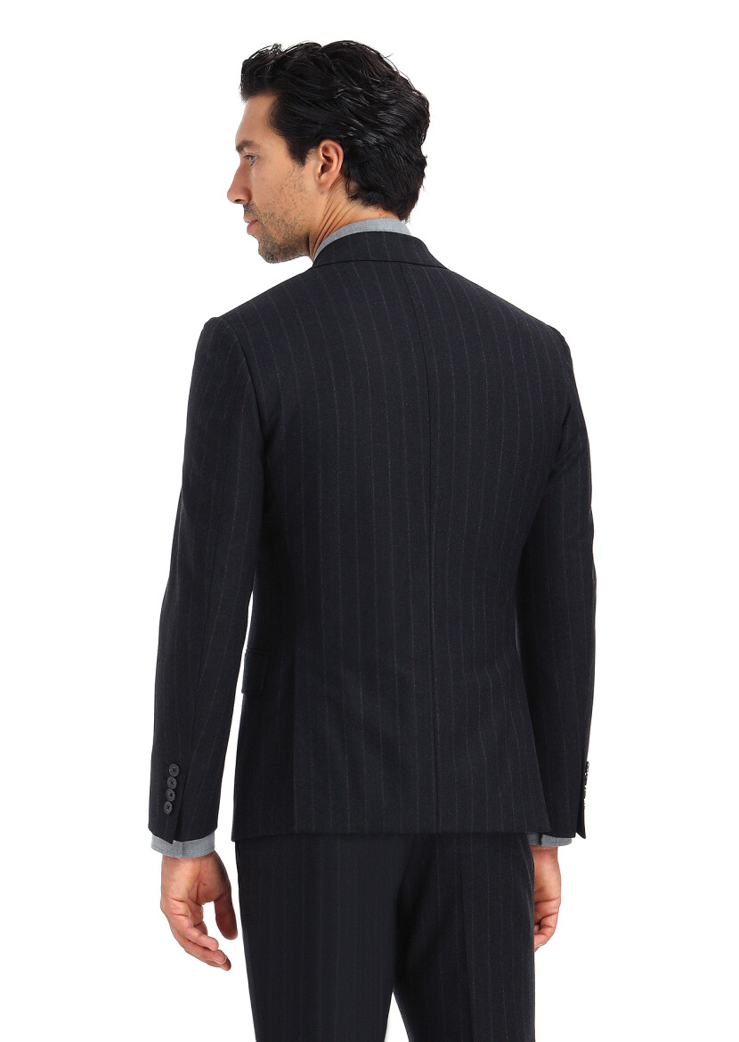 Hard Coal Striped Zeroweight Slim Fit Wool Blended Suit - 5