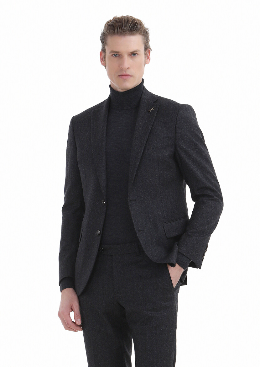 Hard Coal Striped Zeroweight Slim Fit Wool Blended Suit 