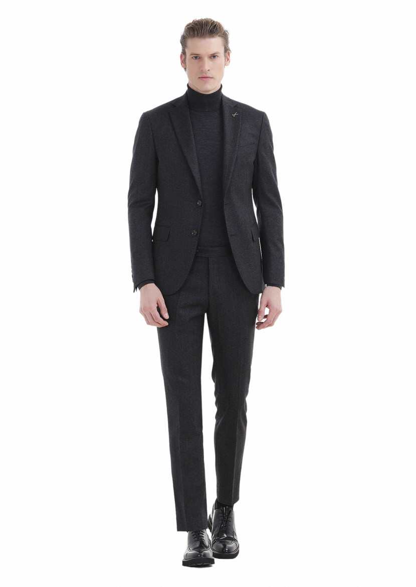 Hard Coal Striped Zeroweight Slim Fit Wool Blended Suit 