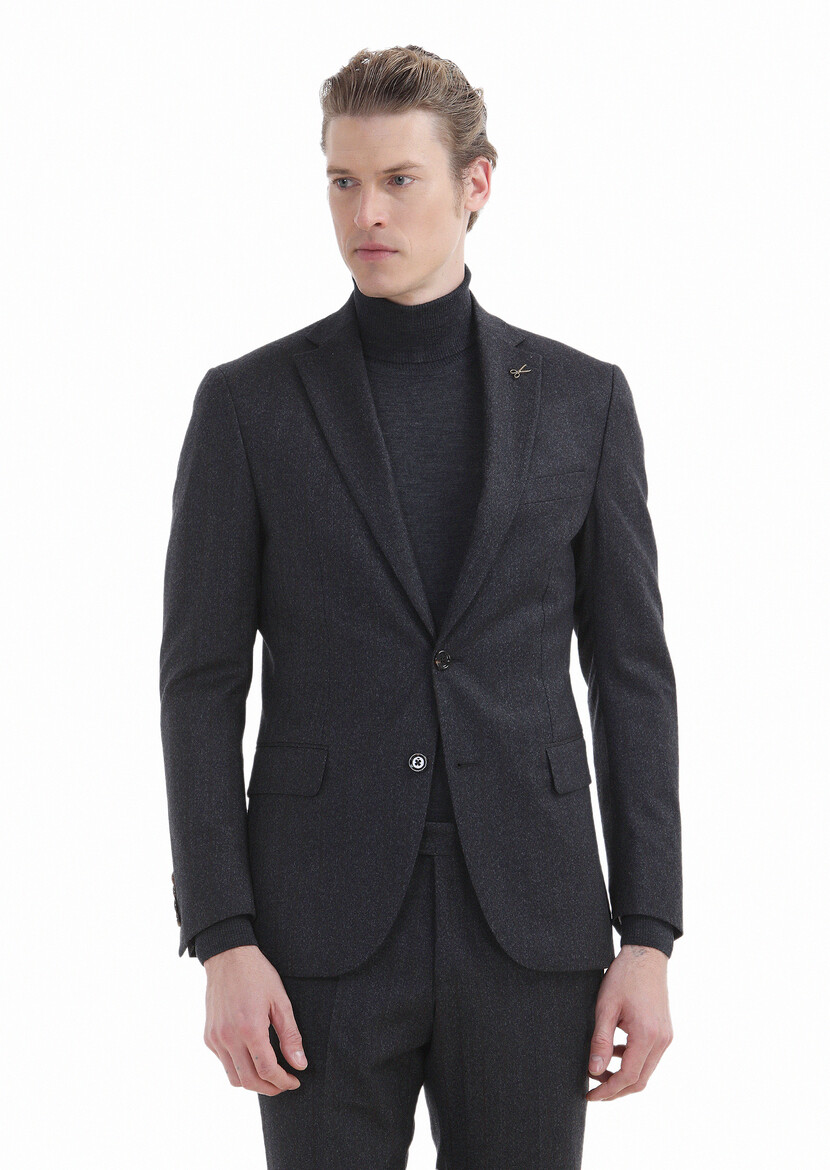 Hard Coal Striped Zeroweight Slim Fit Wool Blended Suit - 3