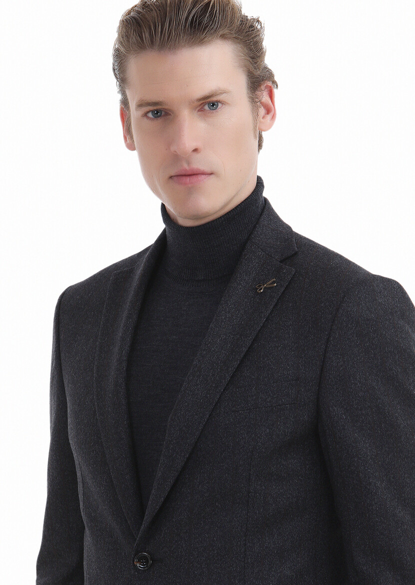 Hard Coal Striped Zeroweight Slim Fit Wool Blended Suit - 4