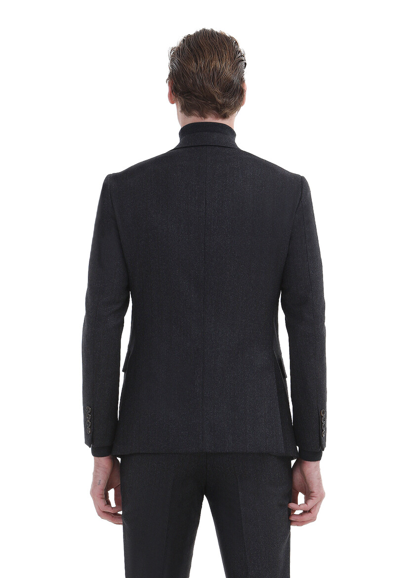 Hard Coal Striped Zeroweight Slim Fit Wool Blended Suit - 6