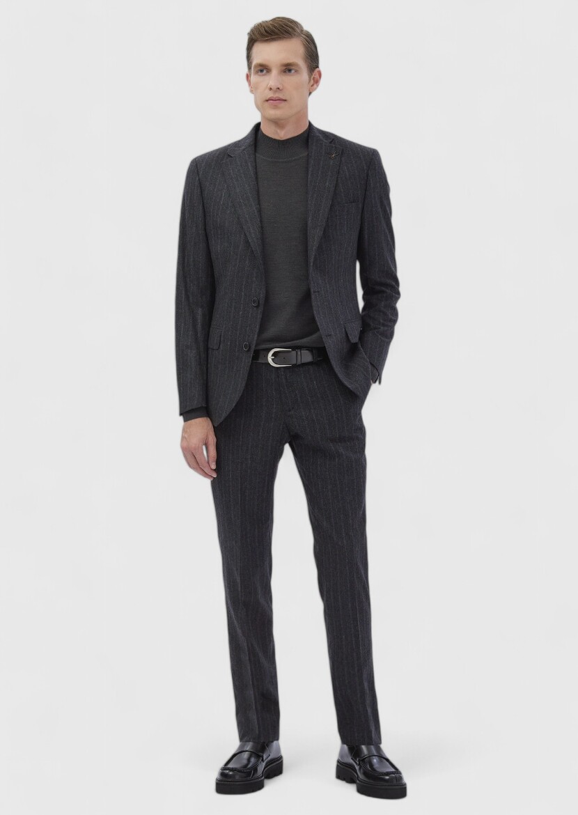 Hard Coal Striped Zeroweight Slim Fit Wool Blended Suit - 2