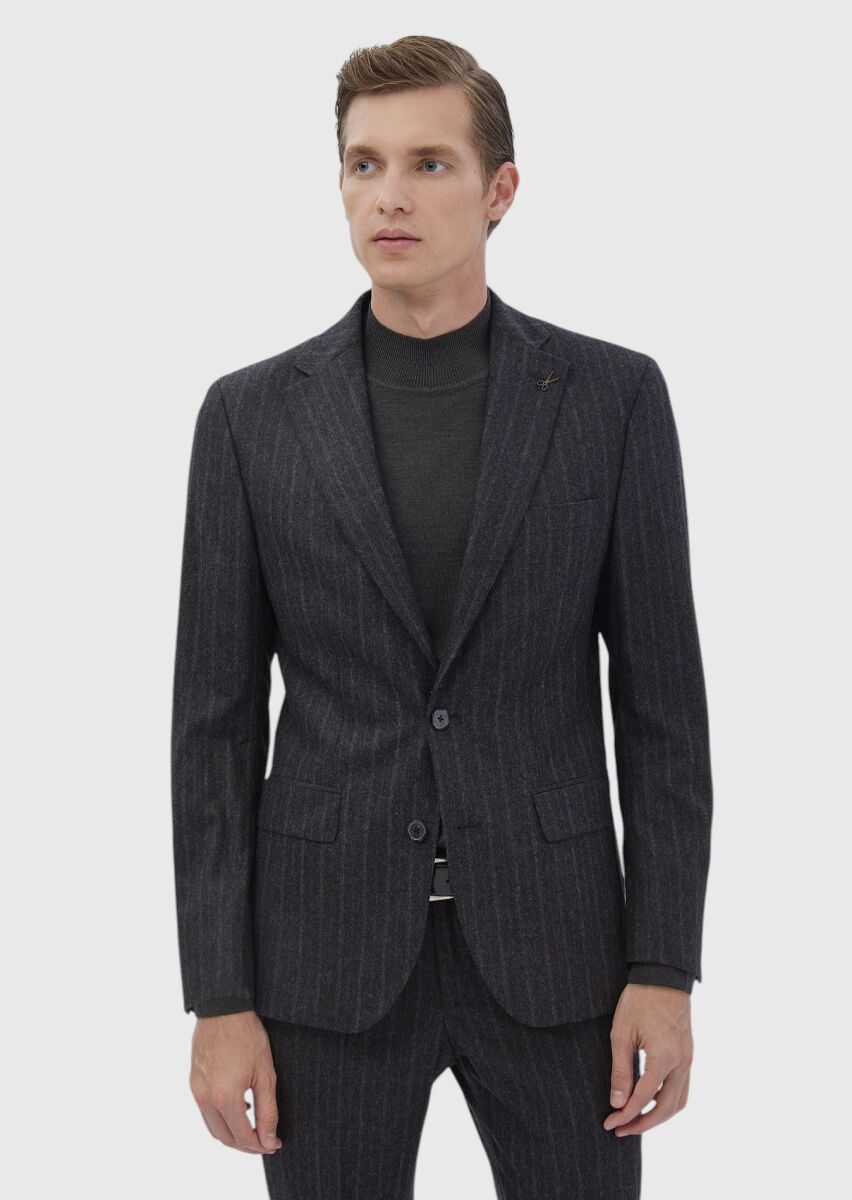 Hard Coal Striped Zeroweight Slim Fit Wool Blended Suit - 3