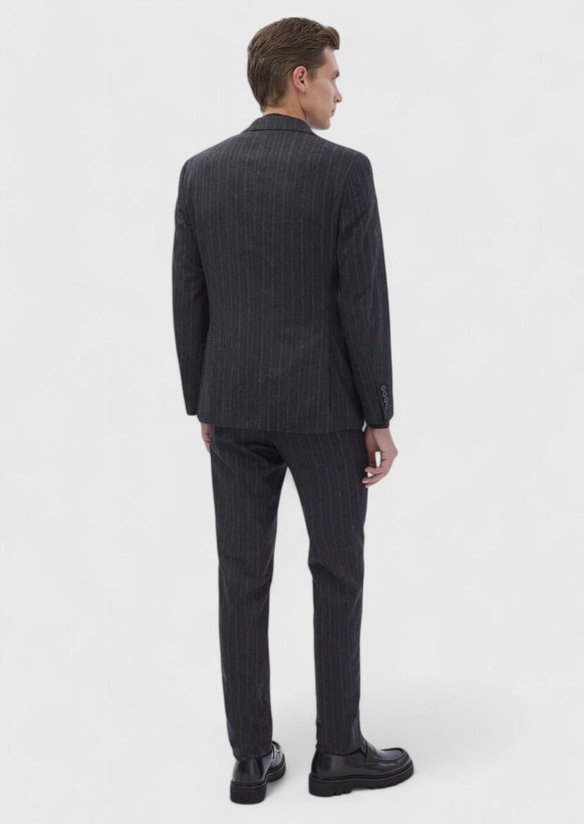 Hard Coal Striped Zeroweight Slim Fit Wool Blended Suit - 7