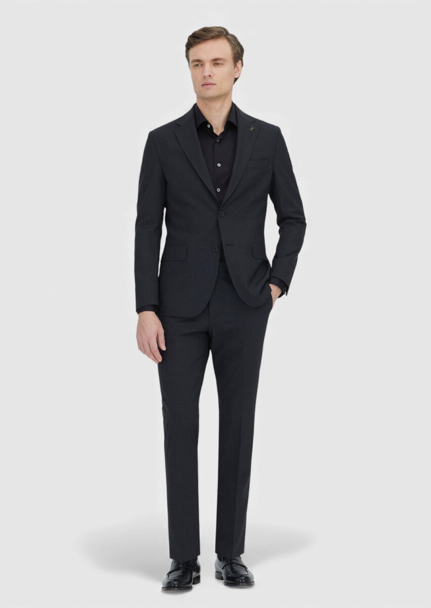 Hard Coal Striped Zeroweight Slim Fit Wool Blended Suit - 1