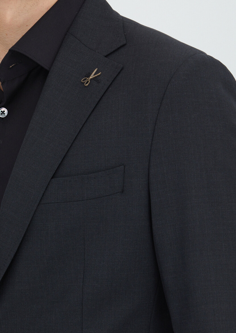 Hard Coal Striped Zeroweight Slim Fit Wool Blended Suit - 3